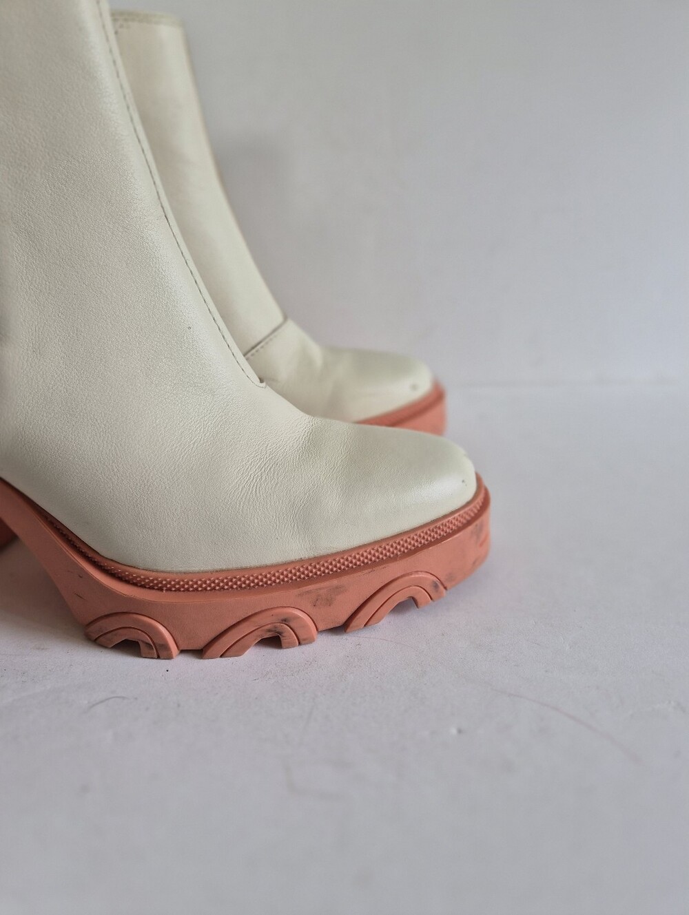 Sorel Brex White Chelsea Natural Pink Waterproof Chunky Heel Boots Size 8.5 - Picture 15 of 16